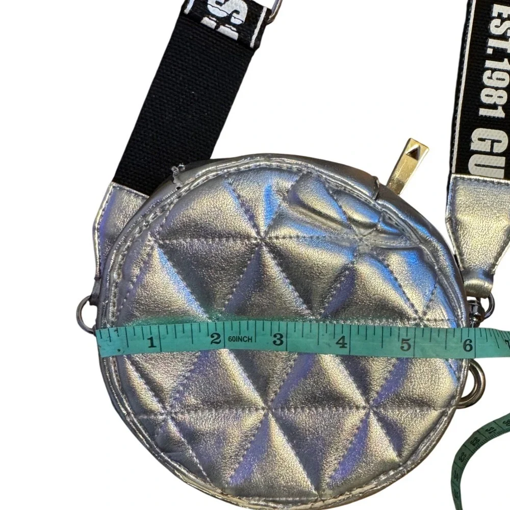 Guess Laiken Mini Round Crossbody Bag Quilted Metallic Design  adjustable‎ strap